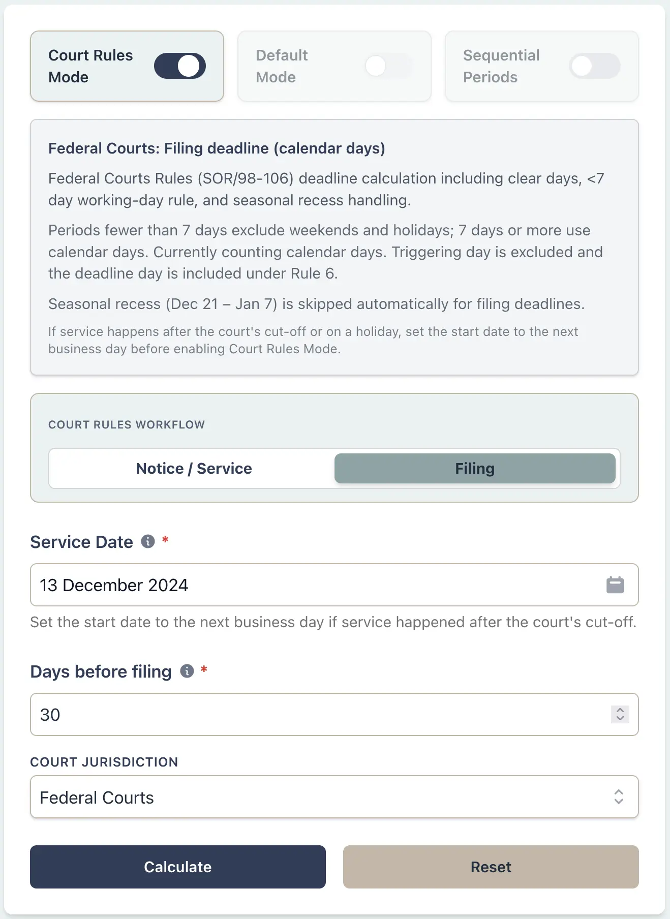 Federal Court motion deadline workflow